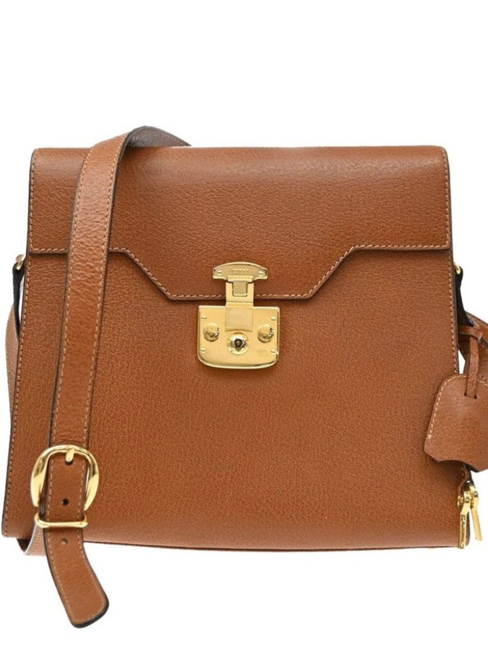 GUCCI Lady Lock Crossbody Shoulder Bag Leather Brown Italy